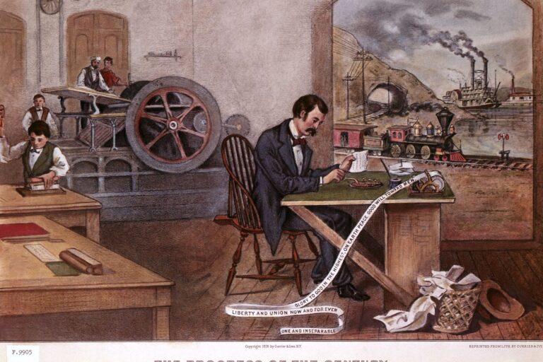 The Progress of the Century – The Lightning Steam Press. The Electric Telegraph. The Locomotive. The Steamboat.